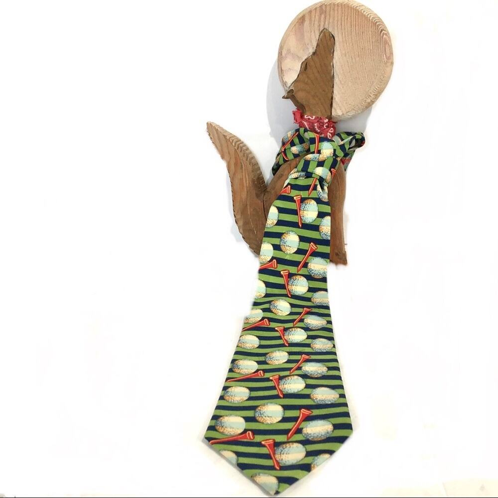 Silk Golf Ball Tee Tie Vintage Nicole Miller 1997 Green Blue Red White Career